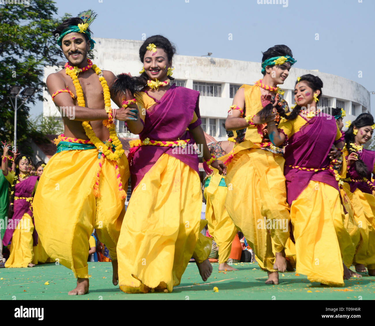 Kolkata, India. 18th Mar, 2019. Rabindra Bharati University or RBU student  perform dance and music during Vasanta Utsav celebration on occasion of  Holi festival. Holi festival celebrates annually on the full moon