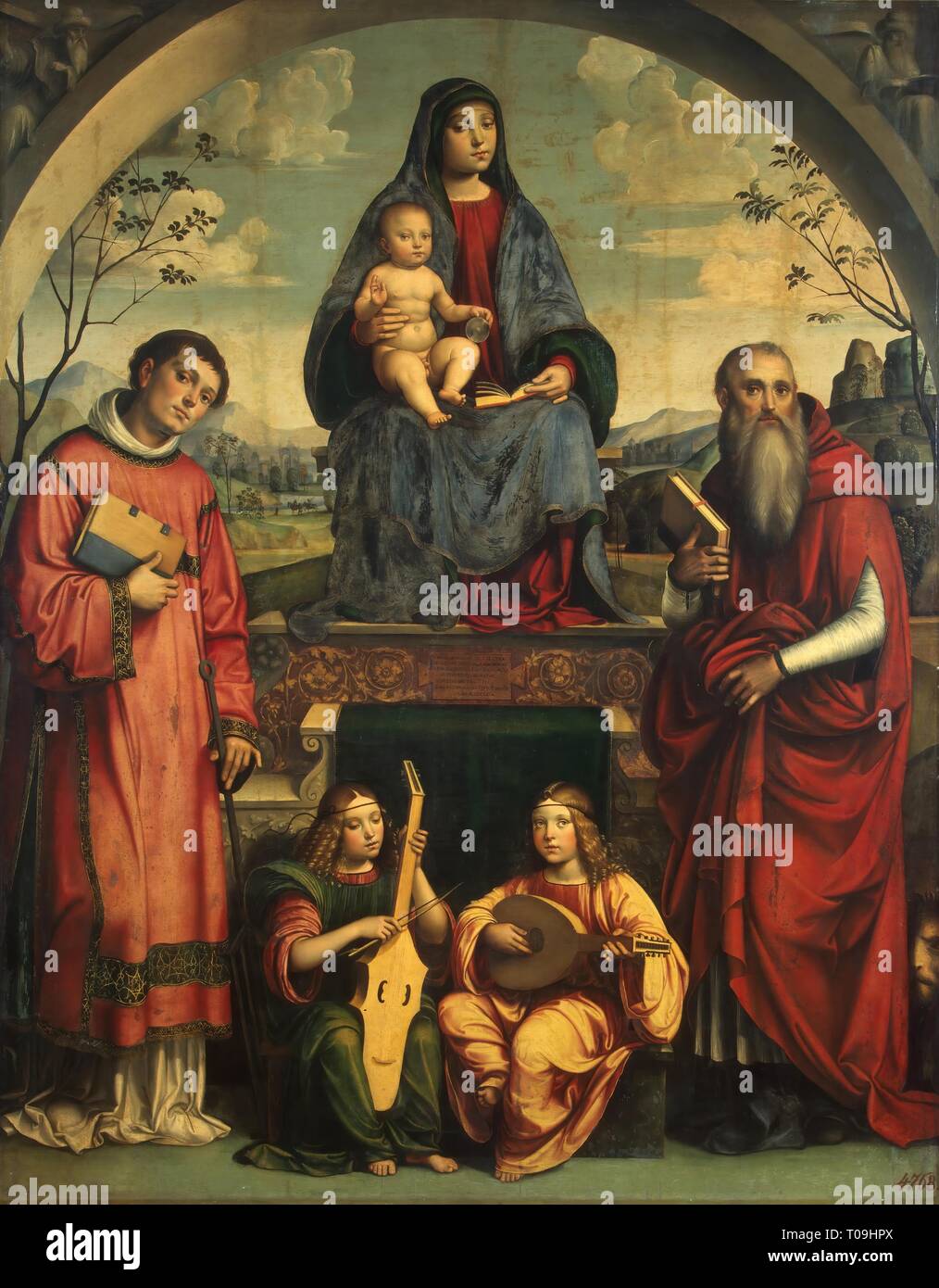 'Madonna and Child with St Lawrence and St Jerome and Two Angels Making ...