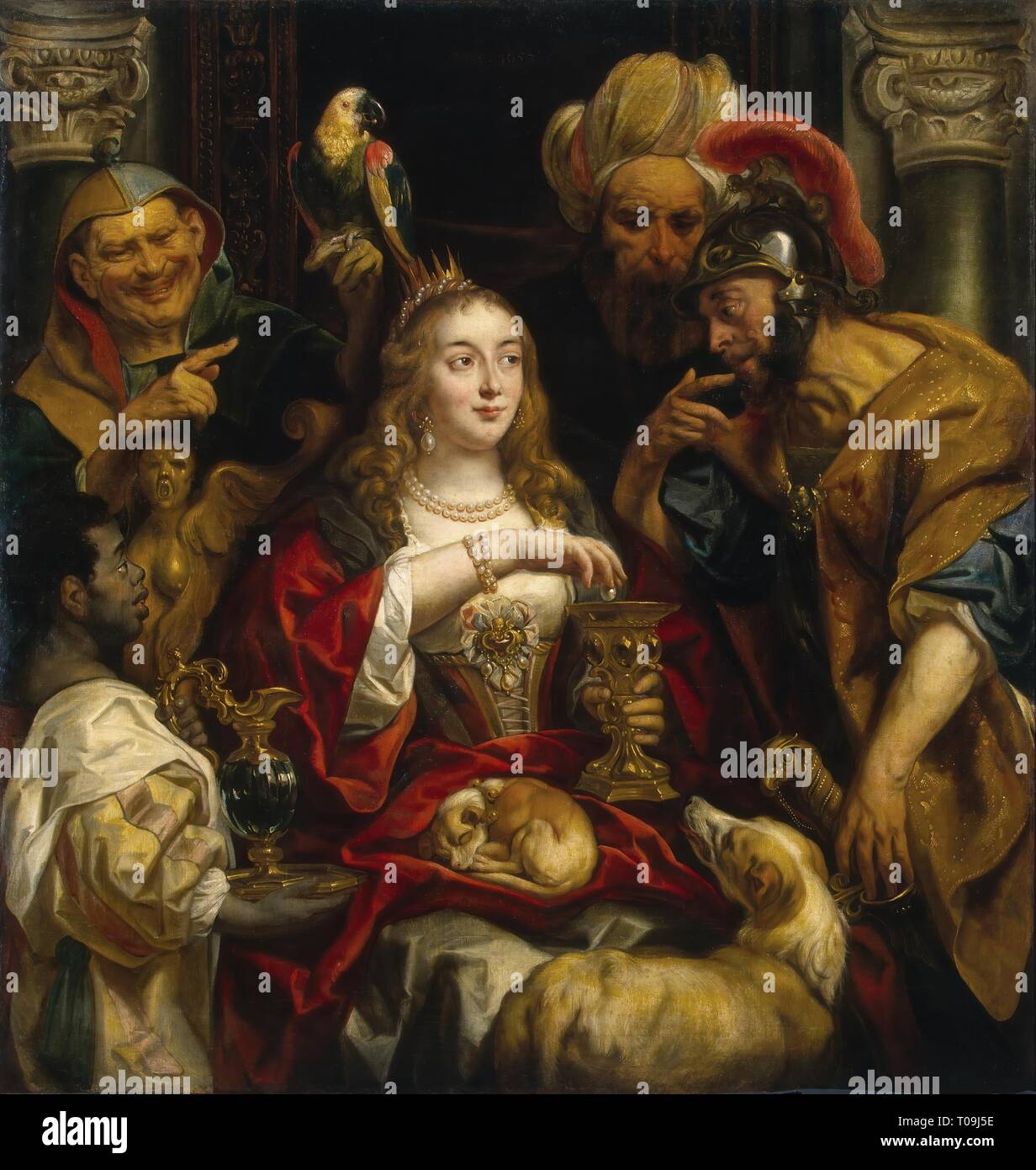 'Cleopatra's Feast'. Flanders, 1653. Dimensions: 156,4x149,3 cm. Museum: State Hermitage, St. Petersburg. Author: JACOB JORDAENS. Stock Photo