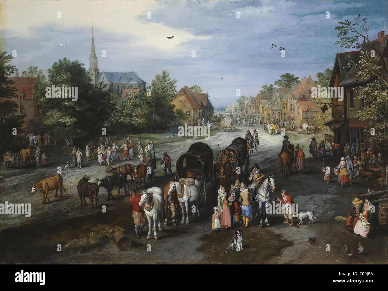 'View of the Village of Schelle (Village street)'. Flanders. Dimensions: 22x32 cm. Museum: State Hermitage, St. Petersburg. Author: Jan Brueghel I (de Fluweelen Brueghel) (? ). Stock Photo