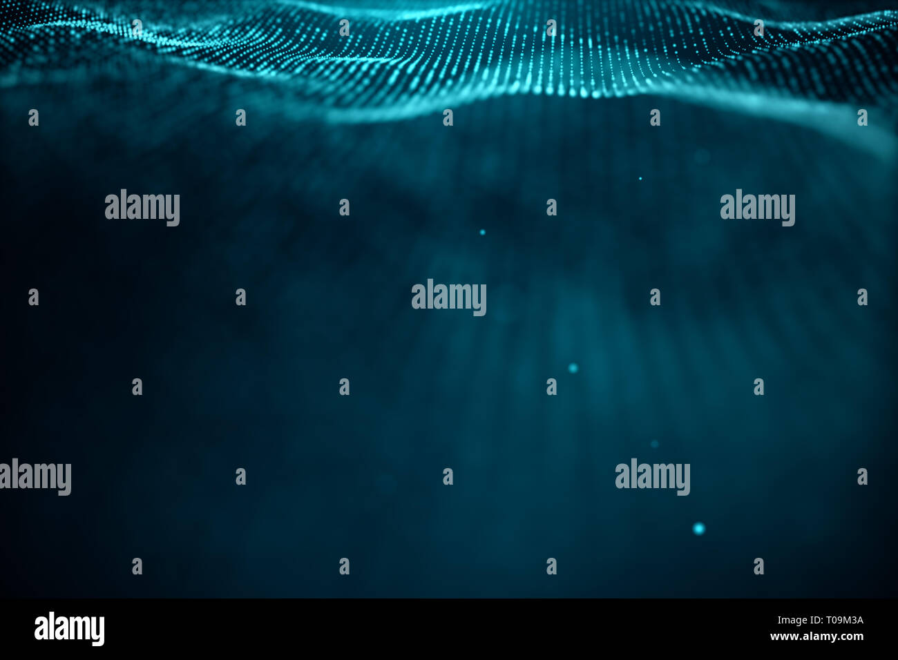 Abstract data technology. Digital landscape with particles, dots. Cyberspace technology. Wavy surface consisting of points - transferring big data, 3D Stock Photo