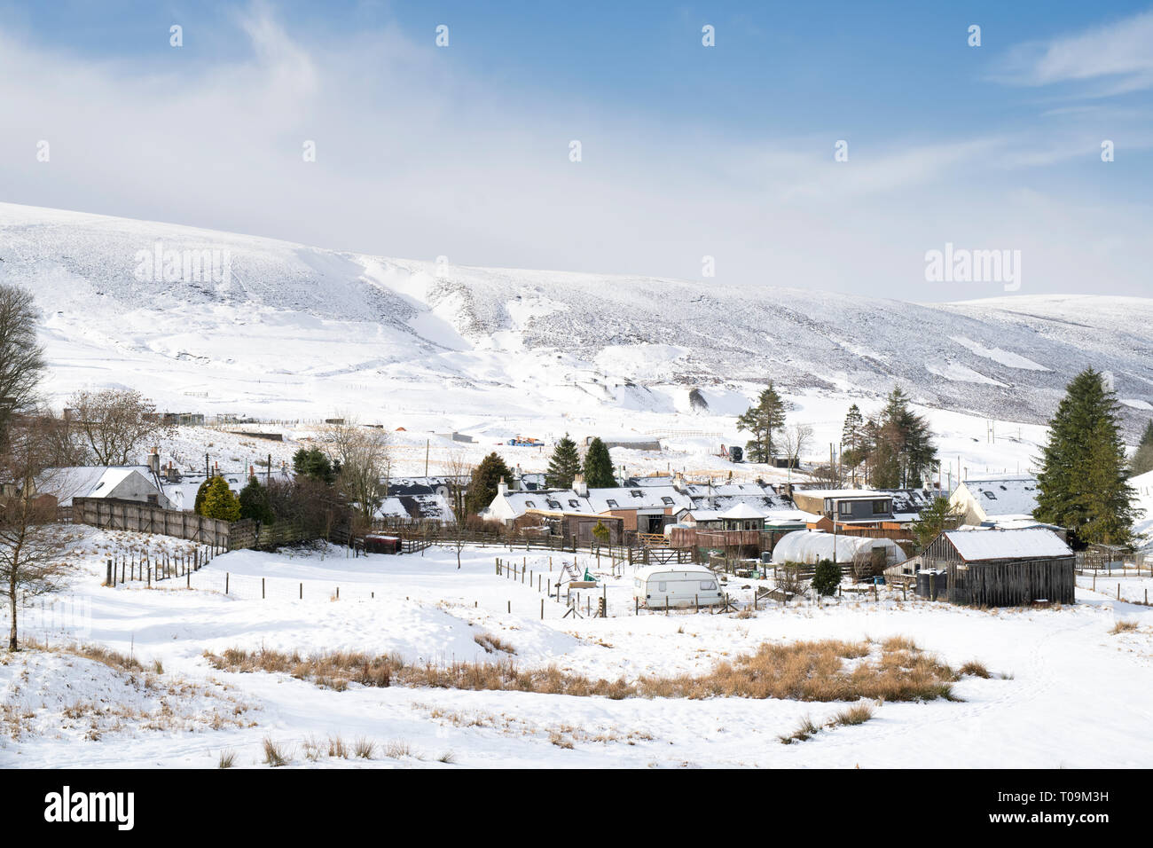 Leadhills village in the early morning snow. Scotlands second highest village. South Lanarkshire, Scotland Stock Photo