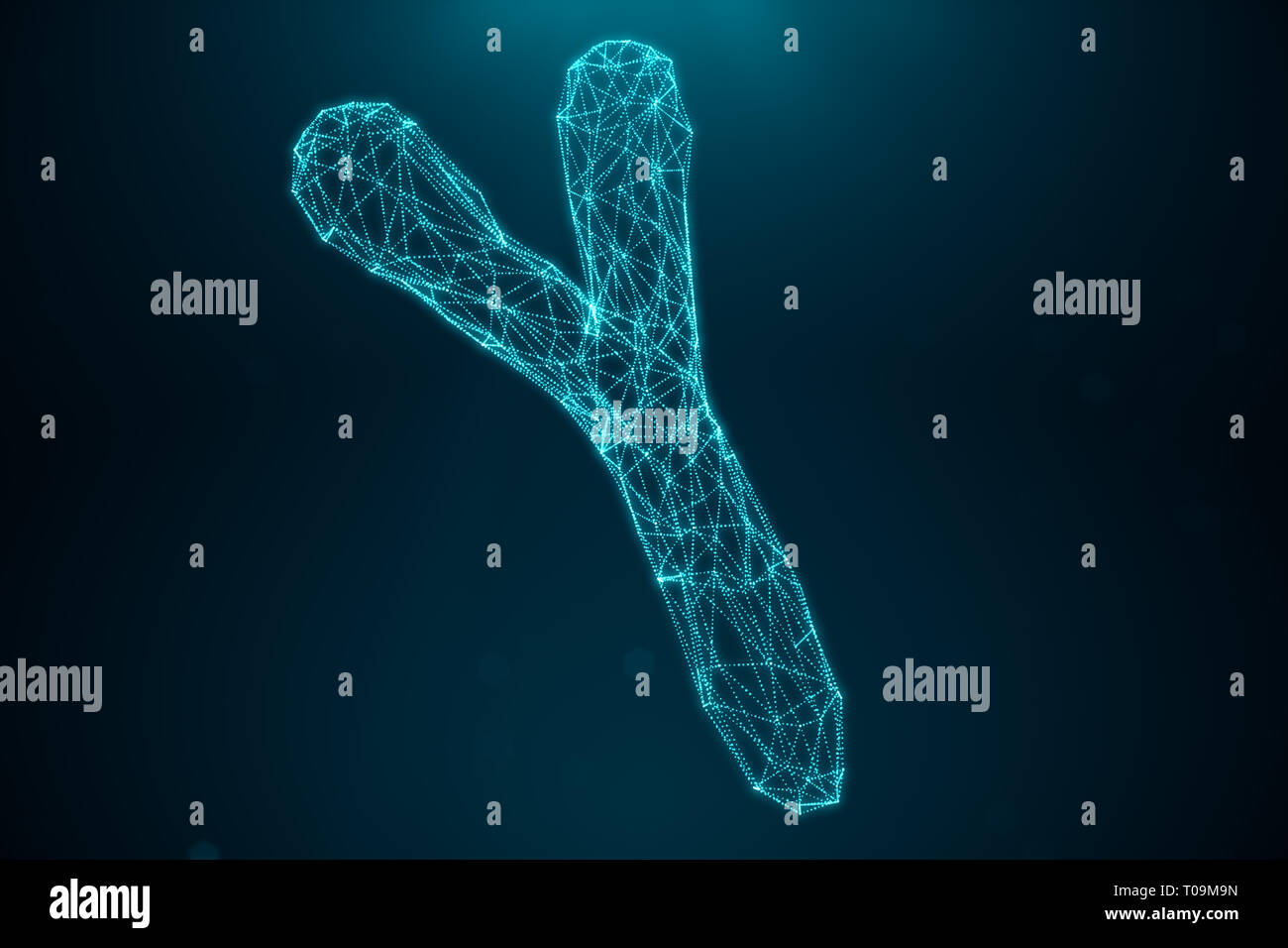 Polygonal Low poly Digital Artificial Y-Chromosomes Consisting Of Consisting Dots And Lines On Blue Background. Genetics Concept, Artificial Intellige Stock Photo