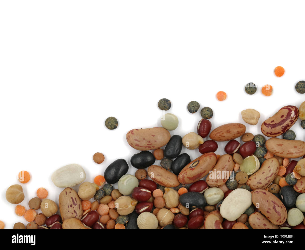 top view of mixed dried legumes on white background with copy space Stock Photo