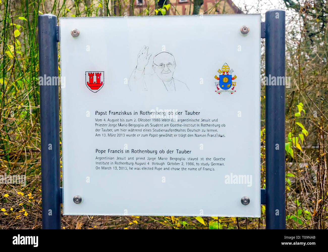 Marker Sign Commemorates Pope Francis Visit To Rothenburg Ob Der Tauber To Study German As A Priest Stock Photo Alamy