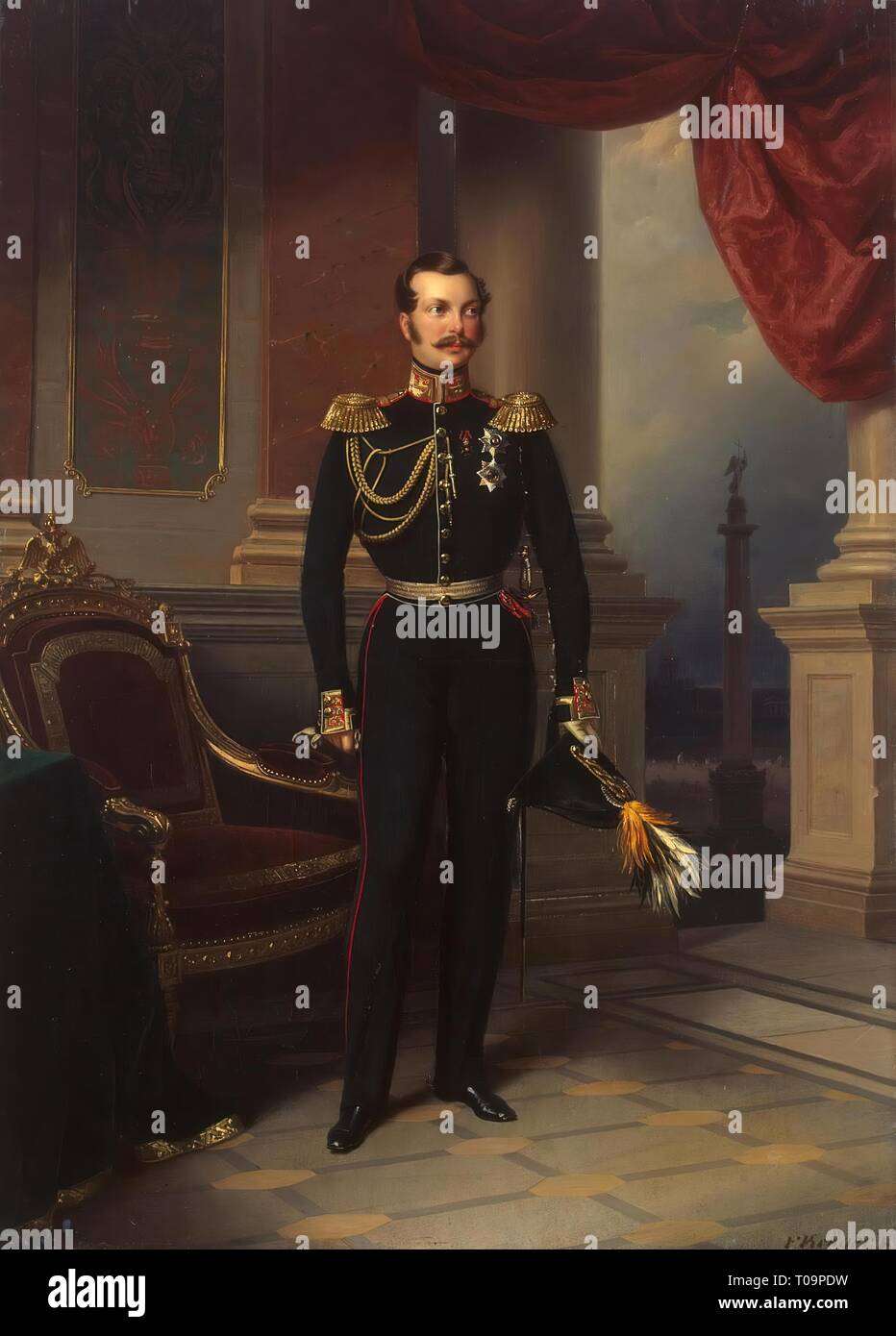 'Portrait of Grand Prince Alexander Nikolayevich'. Germany, Circa 1840. Dimensions: 98,5x70,5 cm. Museum: State Hermitage, St. Petersburg. Author: Franz Krüger. Stock Photo