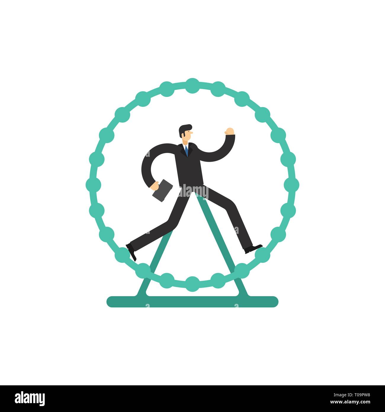 Businessman runs in wheel. lot of work. Concept routine work Stock Vector
