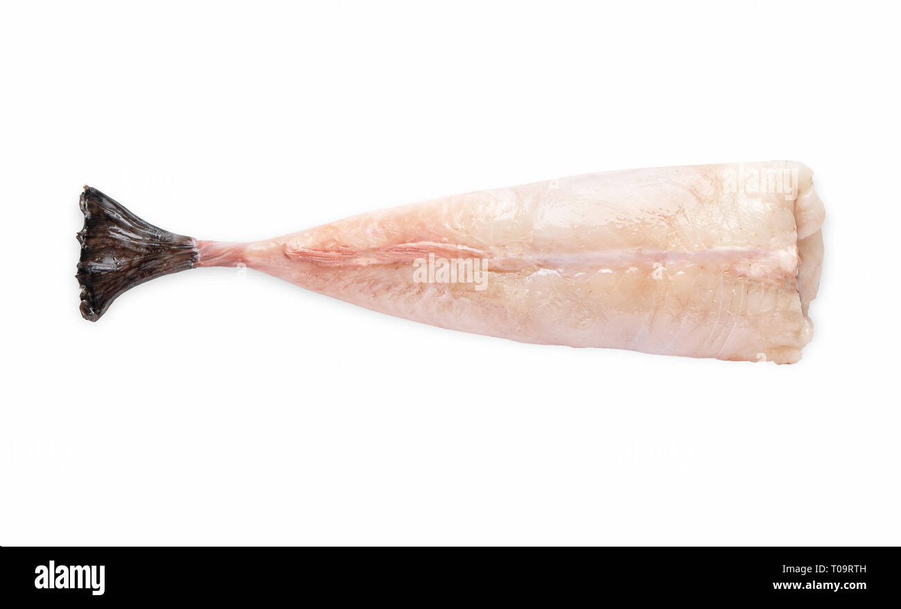 Monkfish fillet carcass without head on white background Stock Photo