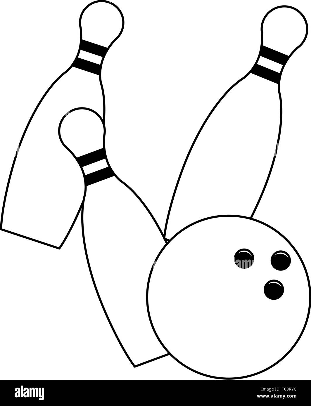 Bowling pins and ball sport cartoon in black and white Stock Vector ...
