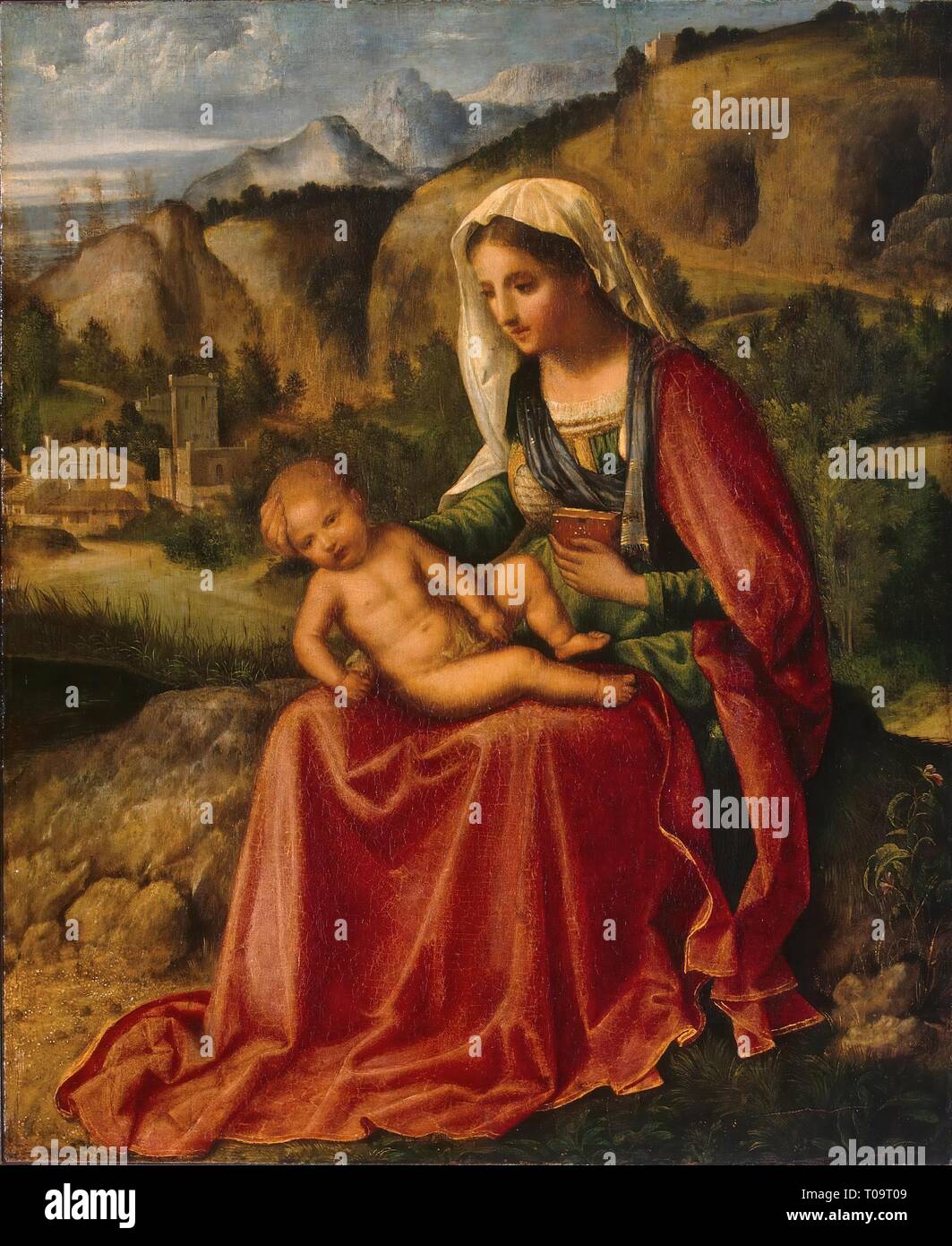 'The Virgin and the Child in a Landscape'. Italy, Circa 1503. Dimensions: 44x36,5 cm. Museum: State Hermitage, St. Petersburg. Author: Giorgione (Giorgio Barbarelli da Castelfranco). GIORGIONE. Stock Photo