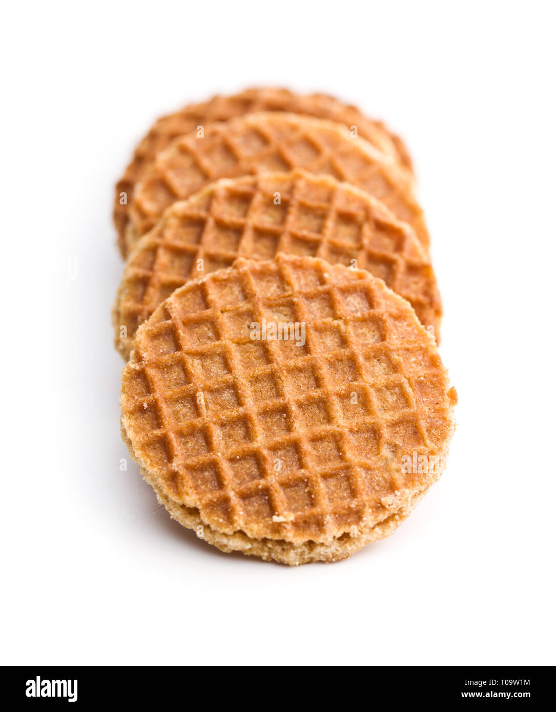 Sweet waffle biscuits isolated on white background. Dutch waffles with