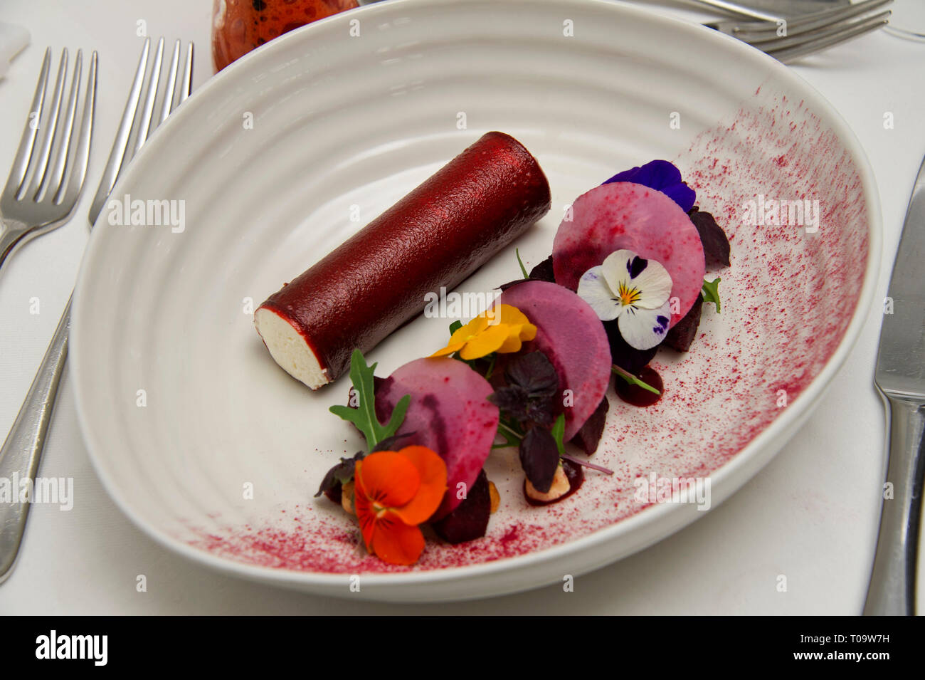 Goats cheese mousse with barbecue beetroot, hazelnuts and beetroot and