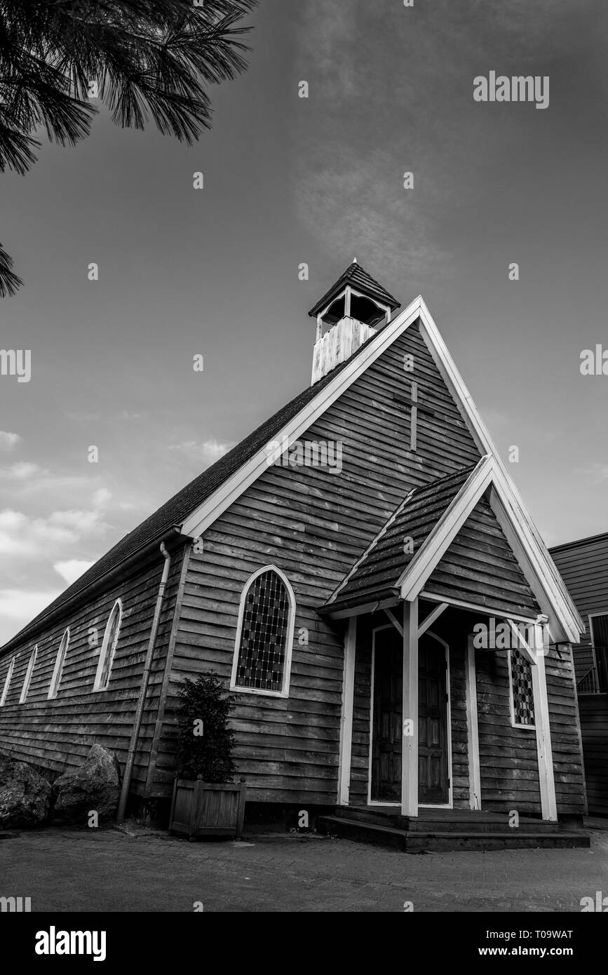 Low angle view wooden church Black and White Stock Photos & Images - Alamy