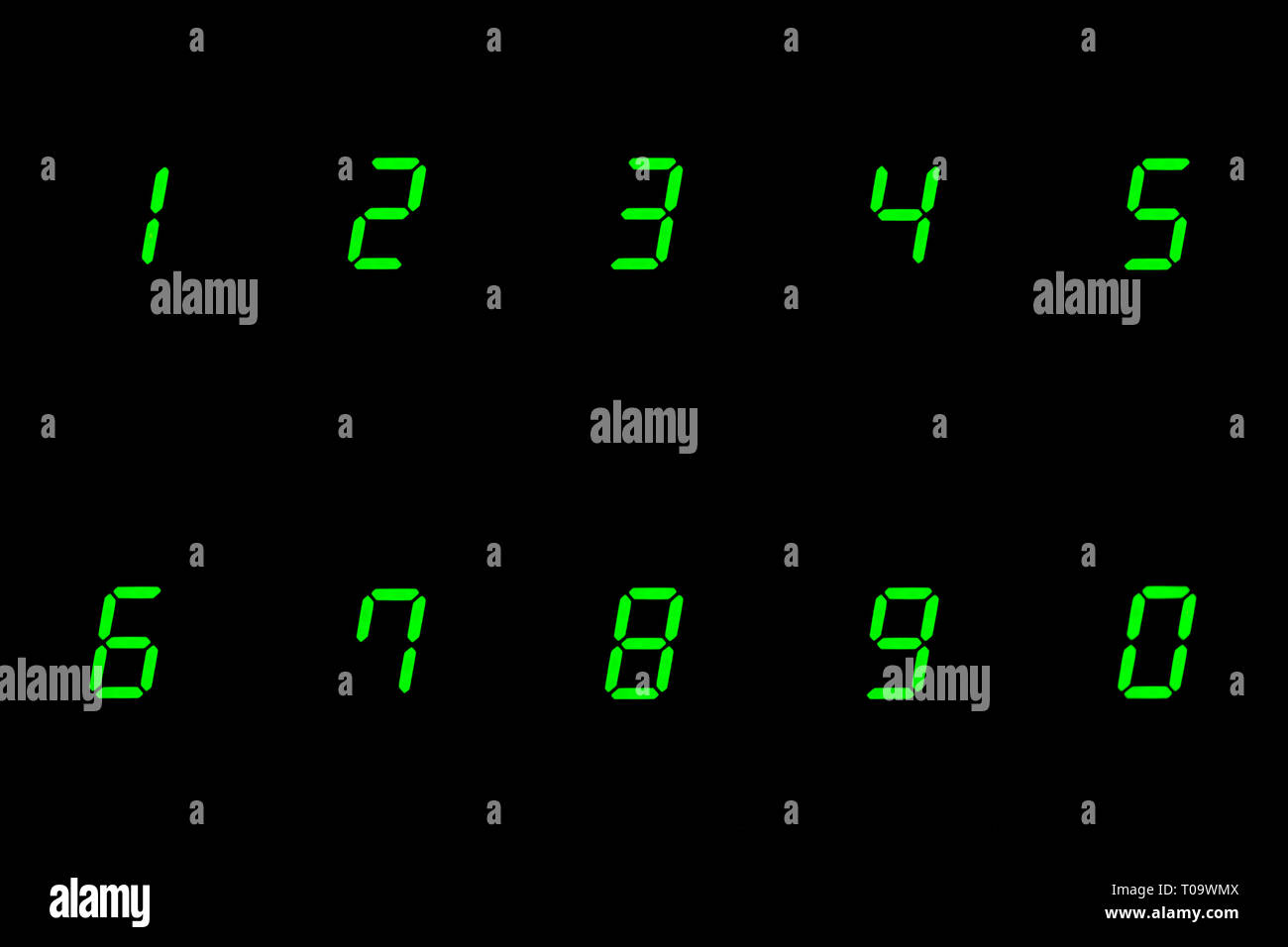 digital numbers on from 0 to 9 on black background Stock Photo Alamy