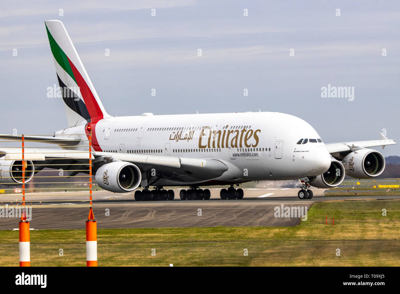 Dusseldorf International Airport Dus Emirates Airbus A380 800 After Landing Taxiway Stock Photo Alamy