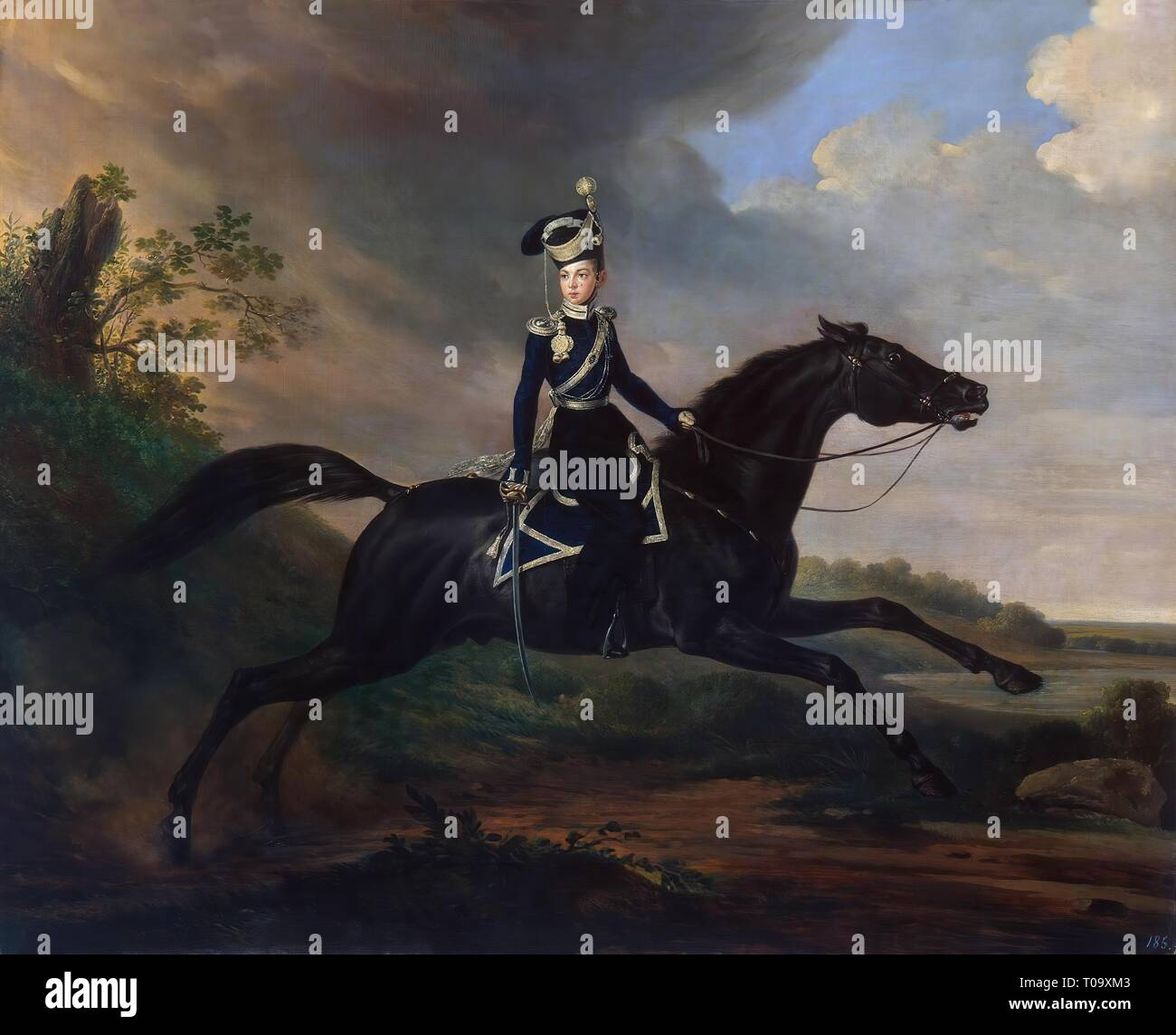 'Equestrian Portrait of Grand Prince Alexander Nikolayevich'. Germany, 1832. Dimensions: 78x96 cm. Museum: State Hermitage, St. Petersburg. Author: Franz Krüger. Stock Photo
