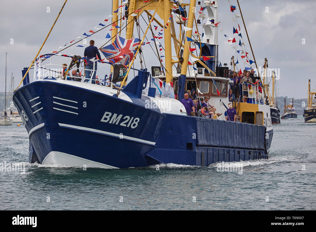 Fishing trawlers in the annual trawler race, off Brixham, Devon, Great Britain. Stock Photo