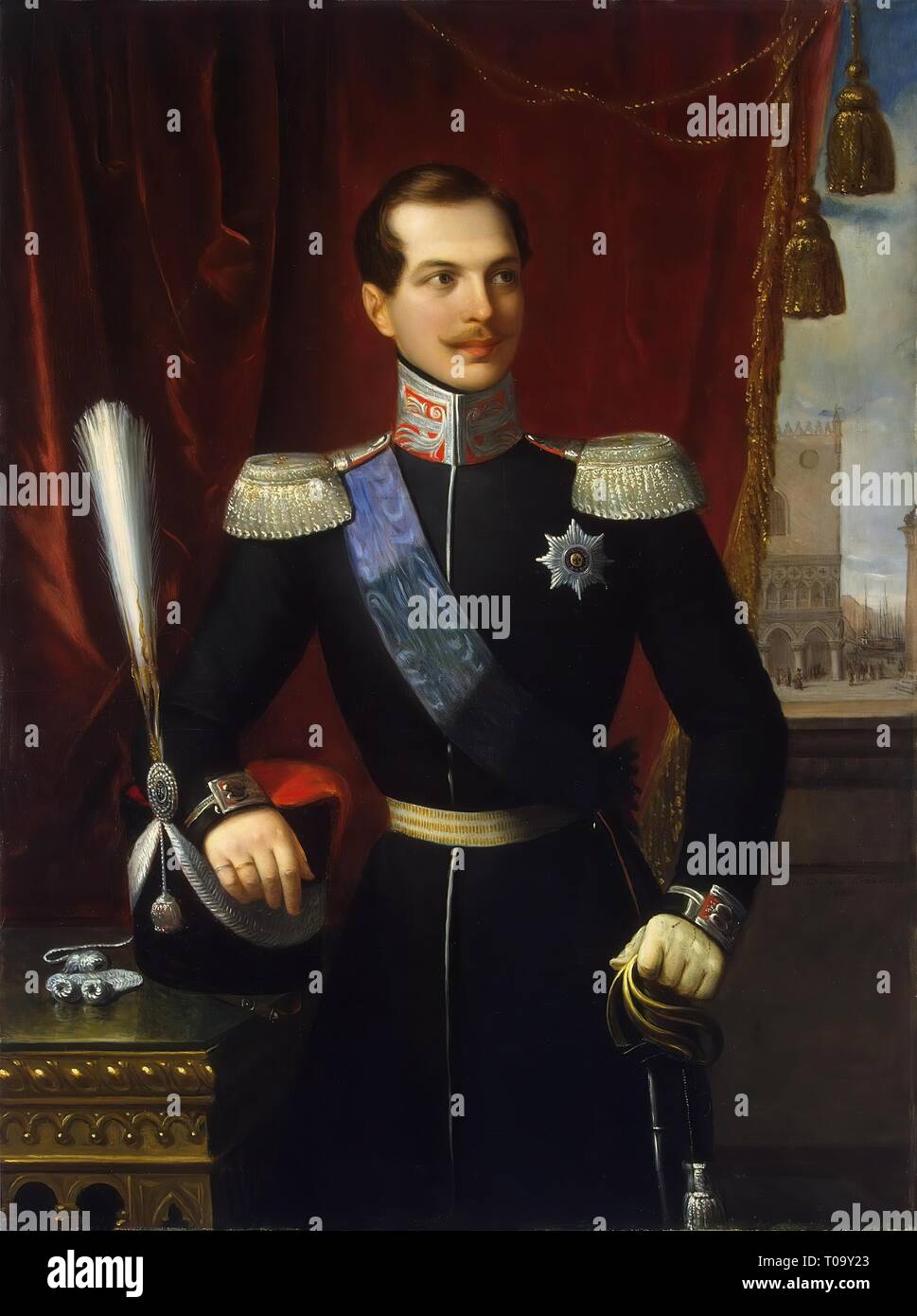 ''Portrait of Grand Duke Alexander Nikolayevich''. Italy, 1838. Dimensions: 130x98 cm. Museum: State Hermitage, St. Petersburg. Author: NATALE SCHIAVONI. Stock Photo