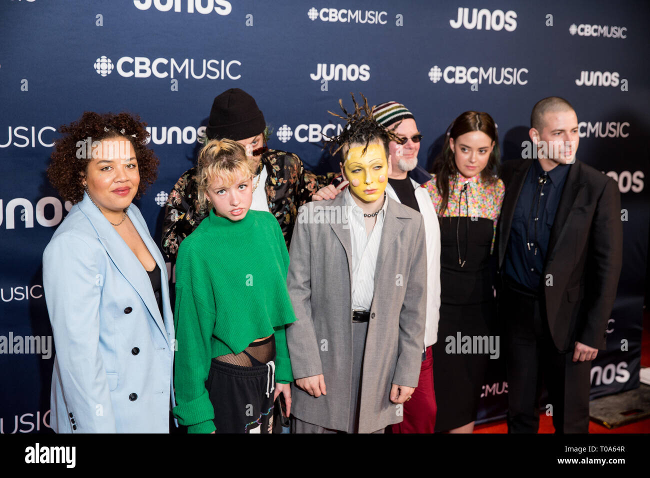 Budweiser Gardens, London, Ontario, CANADA. 17th Mar 2019. Jasmyn Burke of Weaves, Hubert Lenoir and guests on the 2019 JUNO Awards red carpet at Budweiser Gardens, in London, Ontario, CANADA Credit: Bobby Singh/Alamy Live News Stock Photo