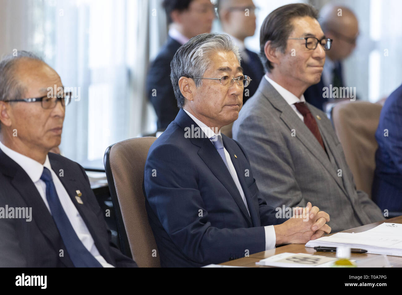 Tokyo, Japan. 19th Mar, 2019. Tsunekazu Takeda President of the Japanese Olympic Committee (JOC) attends a board directors meeting in Tokyo. Takeda is expected to resign as a member of the International Olympic Committee due to investigations for suspected corruption linked to Tokyo's 2020 Games bid. Credit: Rodrigo Reyes Marin/ZUMA Wire/Alamy Live News Stock Photo