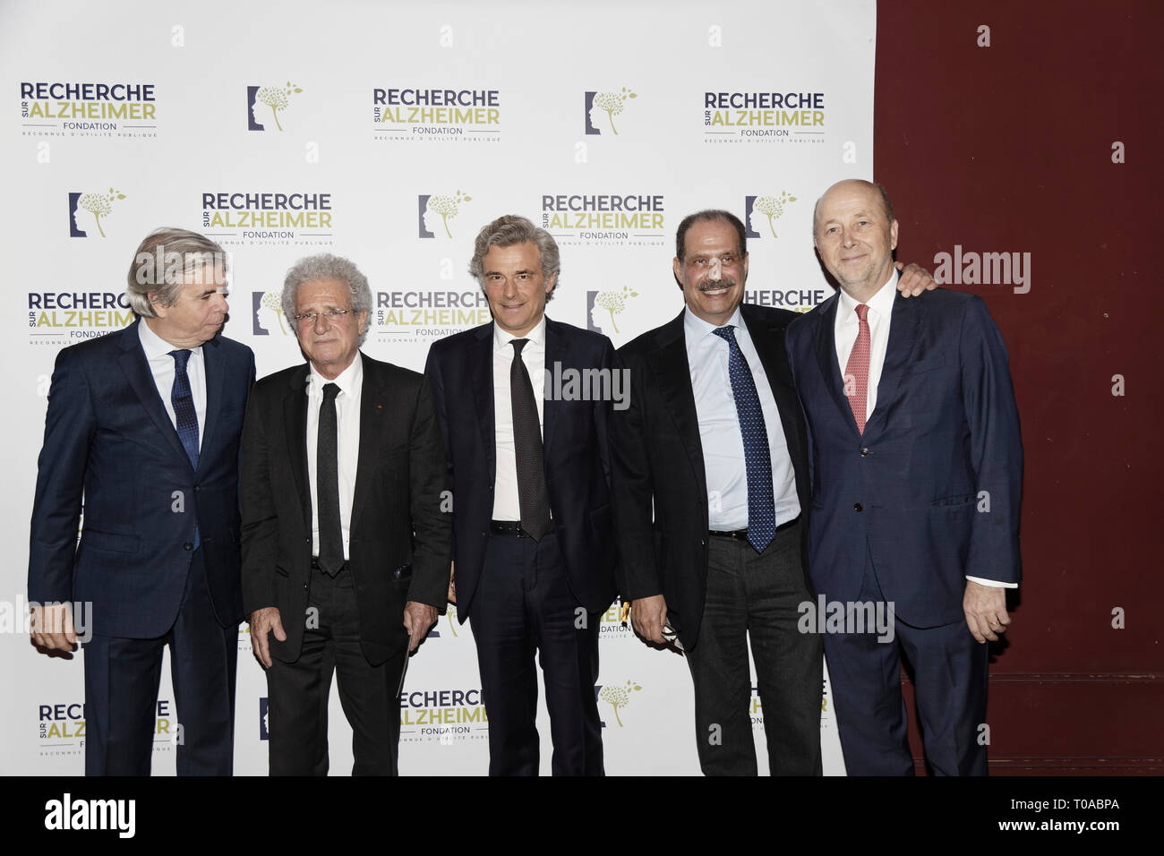 Paris, France. 18th Mar 2019. Pr Bruno Dubois (L), Guests and Olivier De Ladoucette (R) - Photocall of the 14th Gala 2019 of the Association for Alzheimer Research at the Olympia in Paris on March 18, 2019 Credit: Véronique PHITOUSSI/Alamy Live News Stock Photo