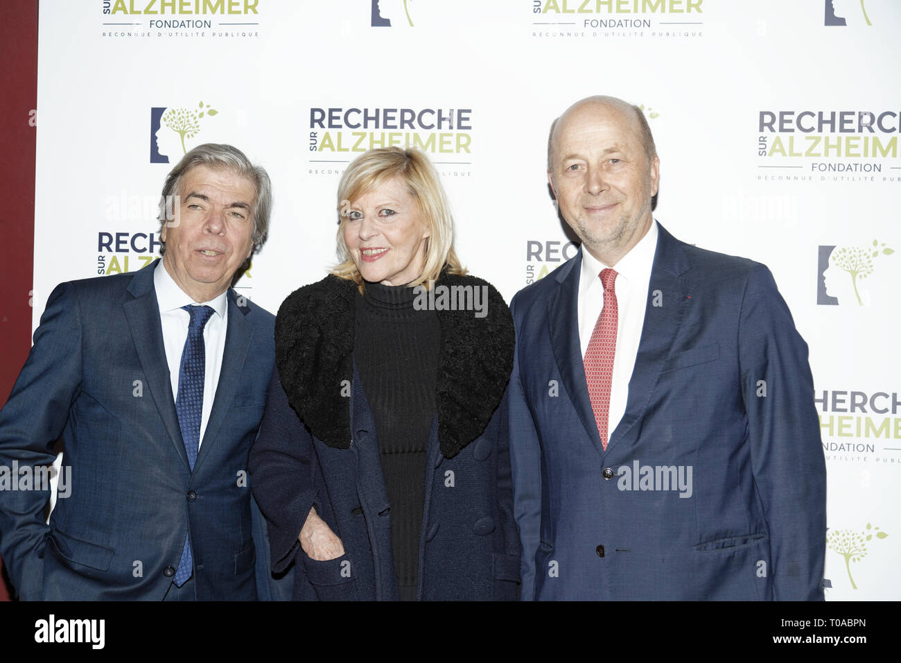 Paris, France. 18th Mar 2019. Pr Bruno Dubois(L), Chantal Ladesou and Olivier De Ladoucette(R) - Photocall of the 14th Gala 2019 of the Association for Alzheimer Research at the Olympia in Paris on March 18, 2019 Credit: Véronique PHITOUSSI/Alamy Live News Stock Photo