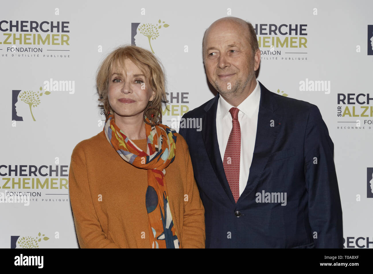 Paris, France. 18th Mar 2019. Fanny Cottençon and Olivier De Ladoucette - Photocall of the 14th Gala 2019 of the Association for Alzheimer Research at the Olympia in Paris on March 18, 2019 Credit: Véronique PHITOUSSI/Alamy Live News Stock Photo