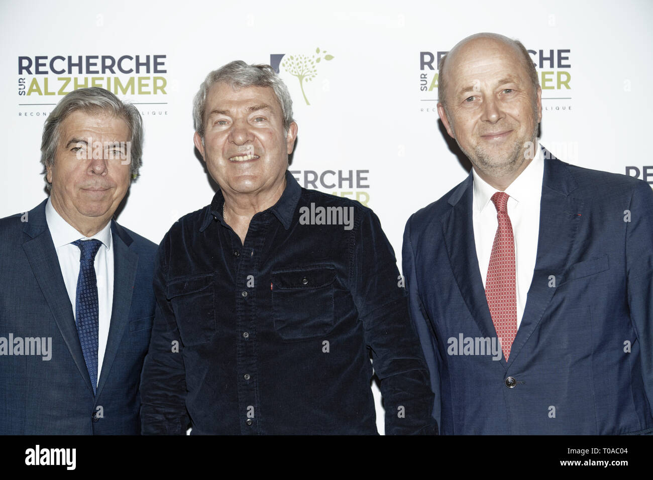 Paris, France. 18th Mar 2019. Pr Bruno Dubois (L), Martin Lamotte and Olivier De Ladoucette (R) - Photocall of the 14th Gala 2019 of the Association for Alzheimer Research at the Olympia in Paris on March 18, 2019. Credit: Véronique PHITOUSSI/Alamy Live News Stock Photo