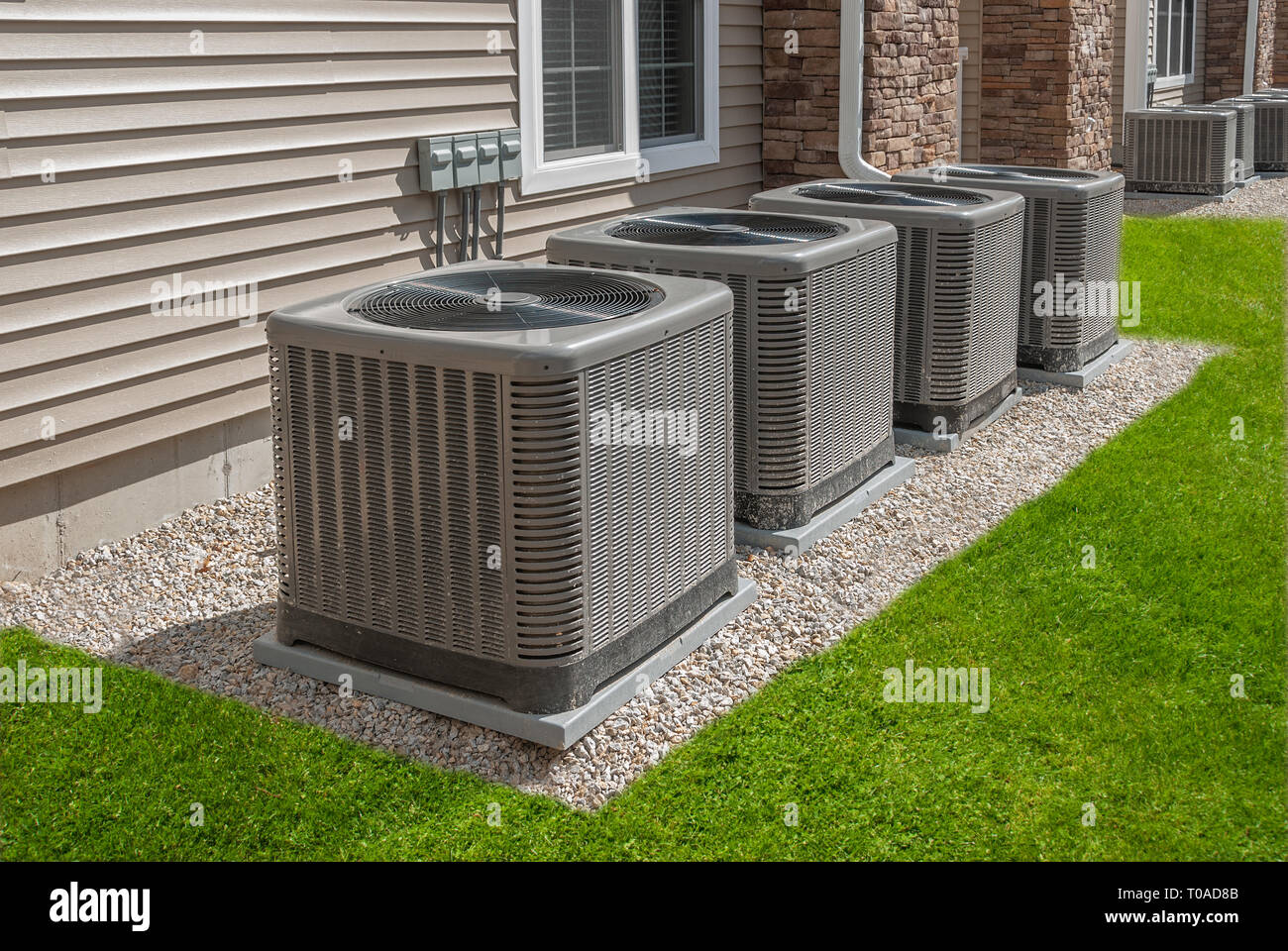 Outdoor air conditioning and heat pump units Stock Photo Alamy