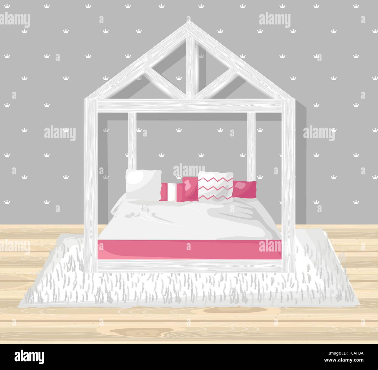 Little Girl Bedroom Vector Flat Style Modern Trendy Decoration