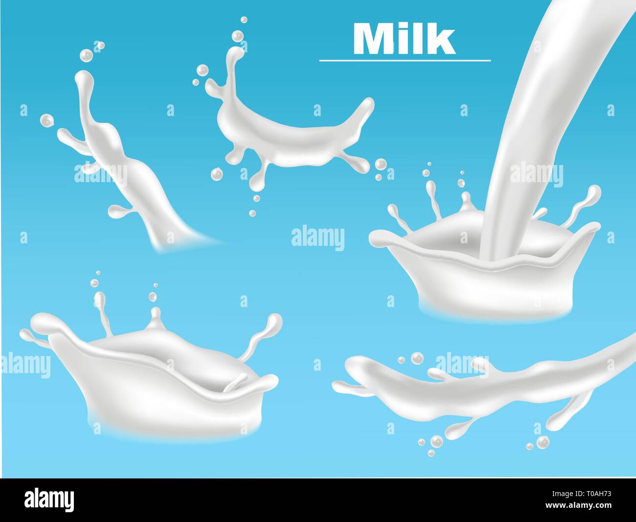 Milk splash set collection Vector realistic. Fresh pouring liquid ...
