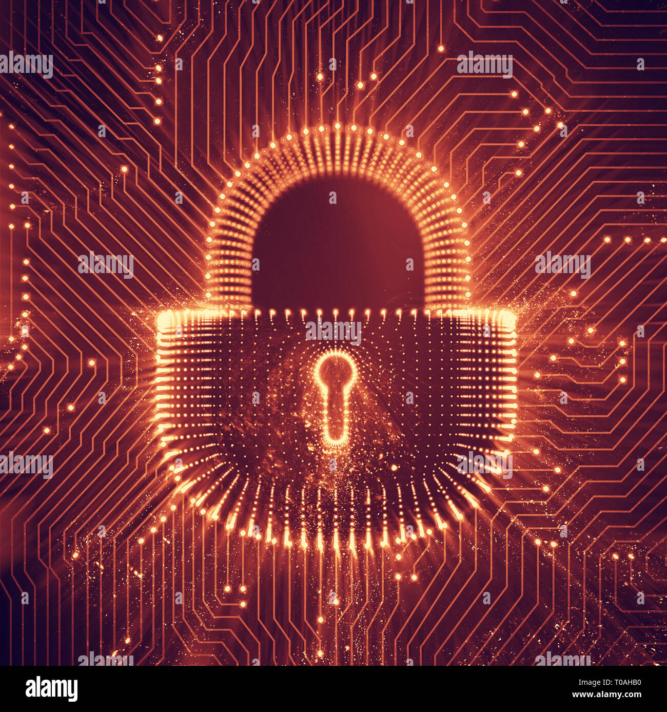 Coputer internet cyber security background. Cyber crime illustration. digital lock Stock Photo