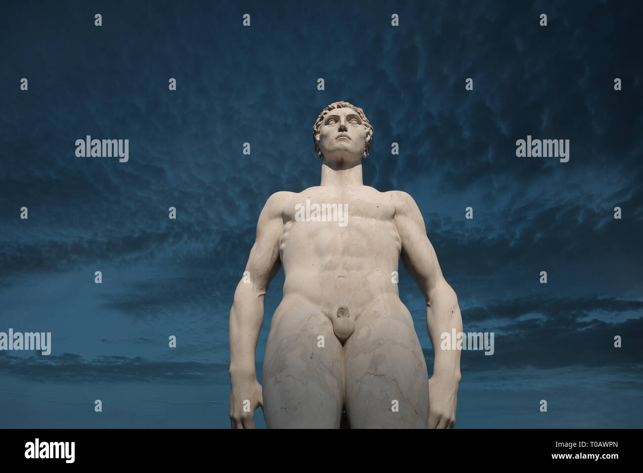 ROME, ITALY -JANUARY 5 2019: Statue of a naked sporty man in the Marble  Stadium sport stadium in the Foro Italico Stock Photo - Alamy