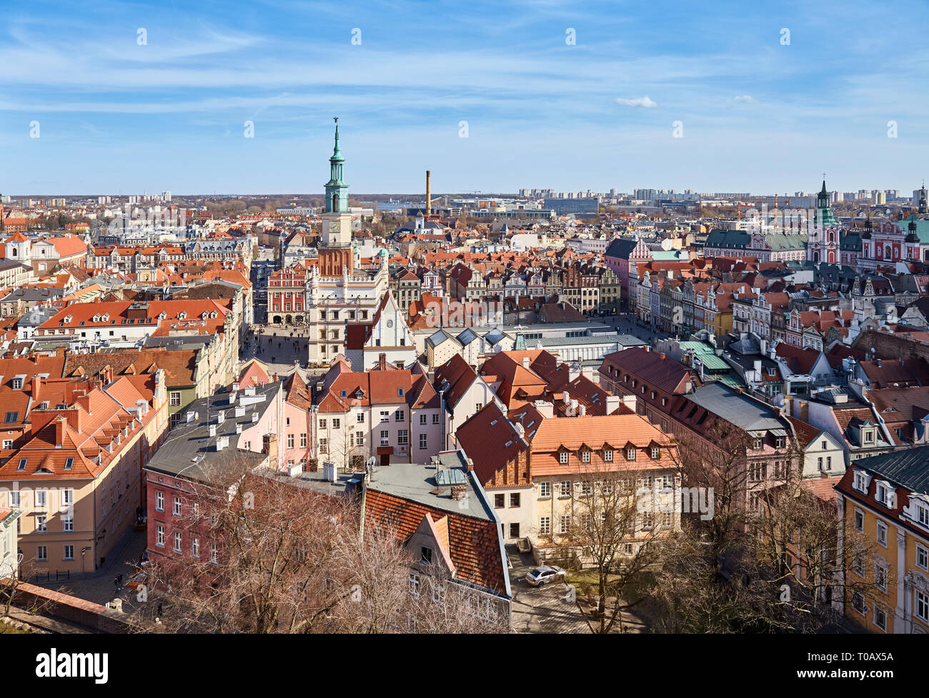 Aerial view of Poznan Old Town on a sunny day, Poland. Stock Photo