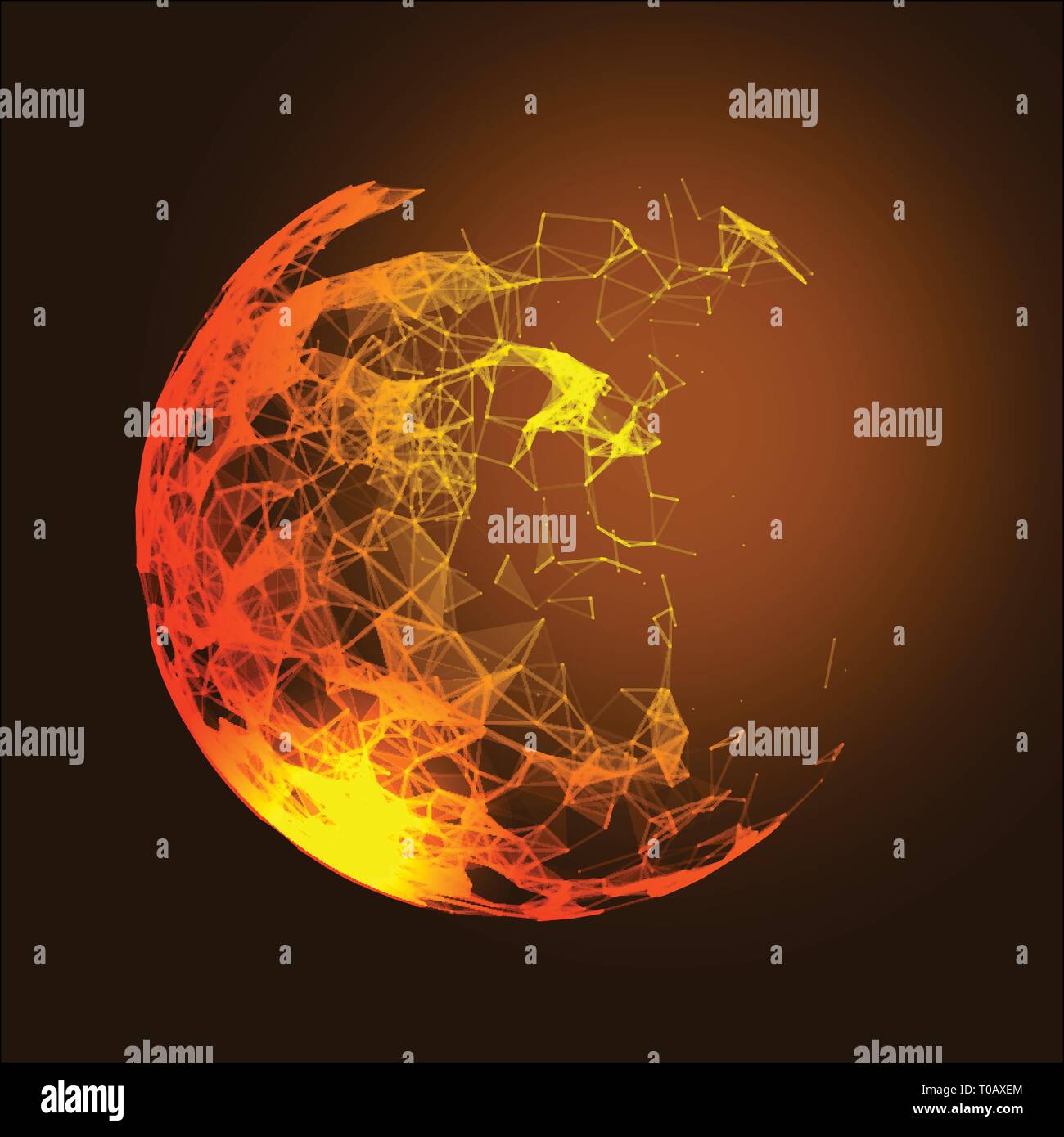 Low poly fire flame sphere. Futuristic energy circle. Stock Vector