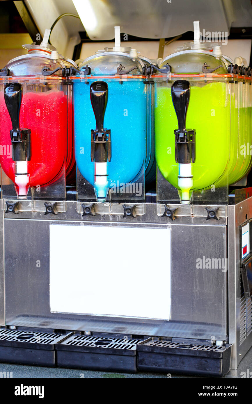 Colorful Cold Slush Juice Soft Drink Dispenser Stock Photo Alamy
