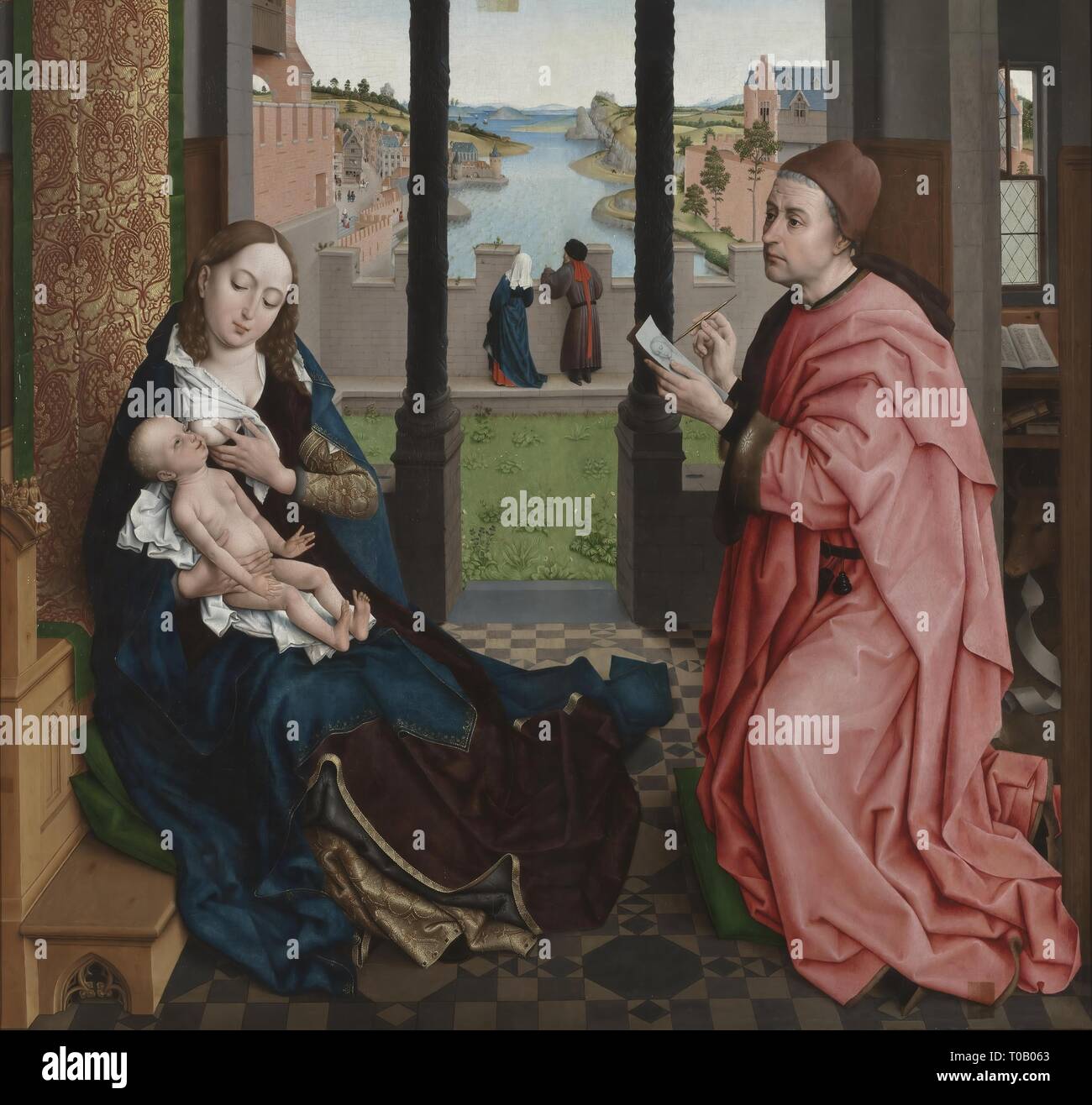 'St Luke Drawing the Virgin'. Netherlands, 15th century. Dimensions