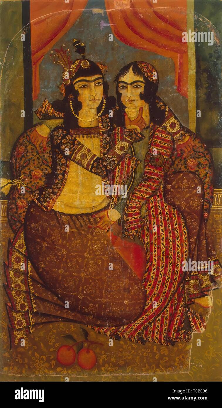 'Amorous Couple'. Iran, Early 19th century. Qajar Dynasty. Dimensions ...