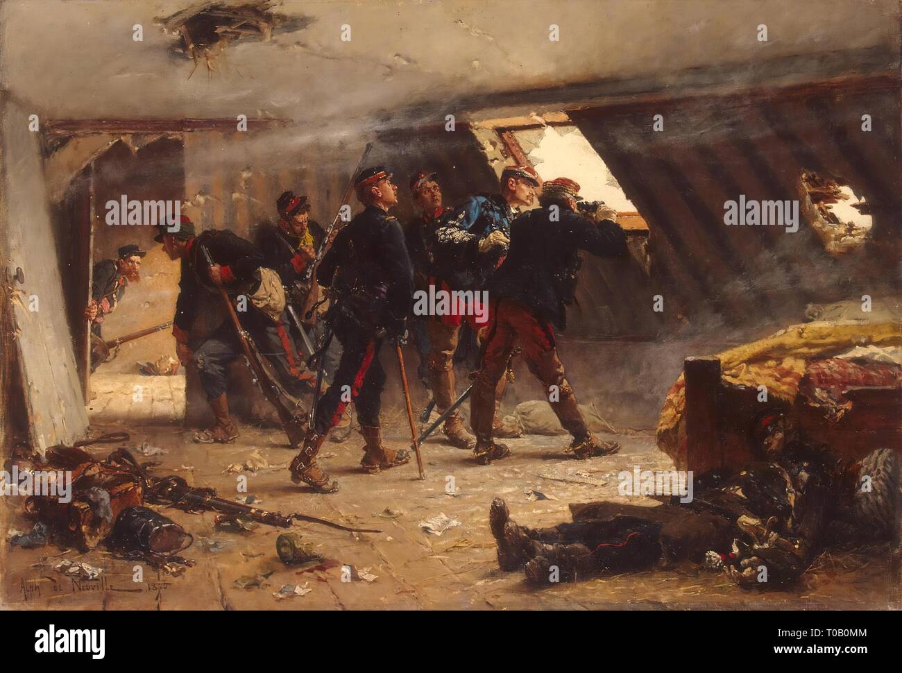 'An Episode from the Franco-Prussian War ('The Garret in Champigny in November 1870')'. France, 1875. Dimensions: 51x74,5 cm. Museum: State Hermitage, St. Petersburg. Author: Alphonse Marie de Neuville . Neuville, Alphonse Marie, de. Stock Photo