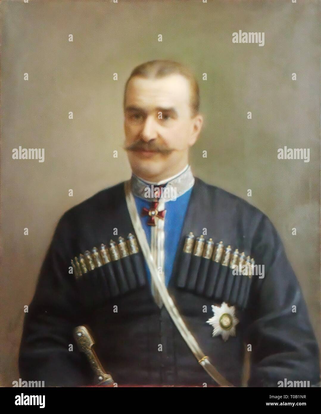 'Portrait of V.A. Volotsky, the Retired GeneraL of the Terek Cossack Army'. Russia, 1897. Dimensions: 63,5x75 cm. Museum: State Hermitage, St. Petersburg. Author: Ivan Tyurin. Stock Photo