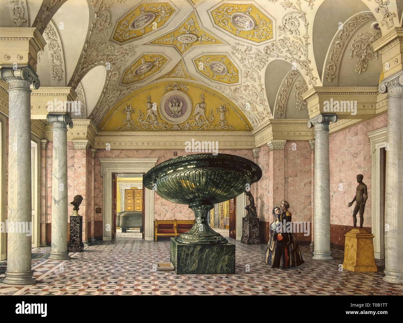 'Interiors of the New Hermitage. The Room Showing the Kolyvan Vase'. Russia, 1858. Dimensions: 29,4x40 cm. Museum: State Hermitage, St. Petersburg. Author: Konstantin Ukhtomsky. Stock Photo