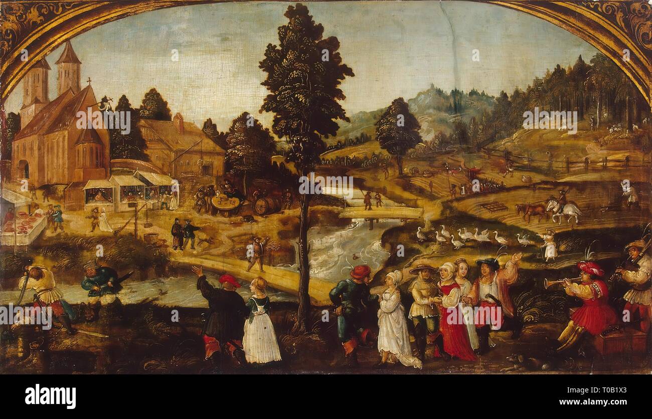 'Rural Feast (October)'. Germany, late 15th - first third of the 16th century. Dimensions: 22,5x40 cm. Museum: State Hermitage, St. Petersburg. Author: HANS WERTINGER . Wertinger, Hans, von. Stock Photo