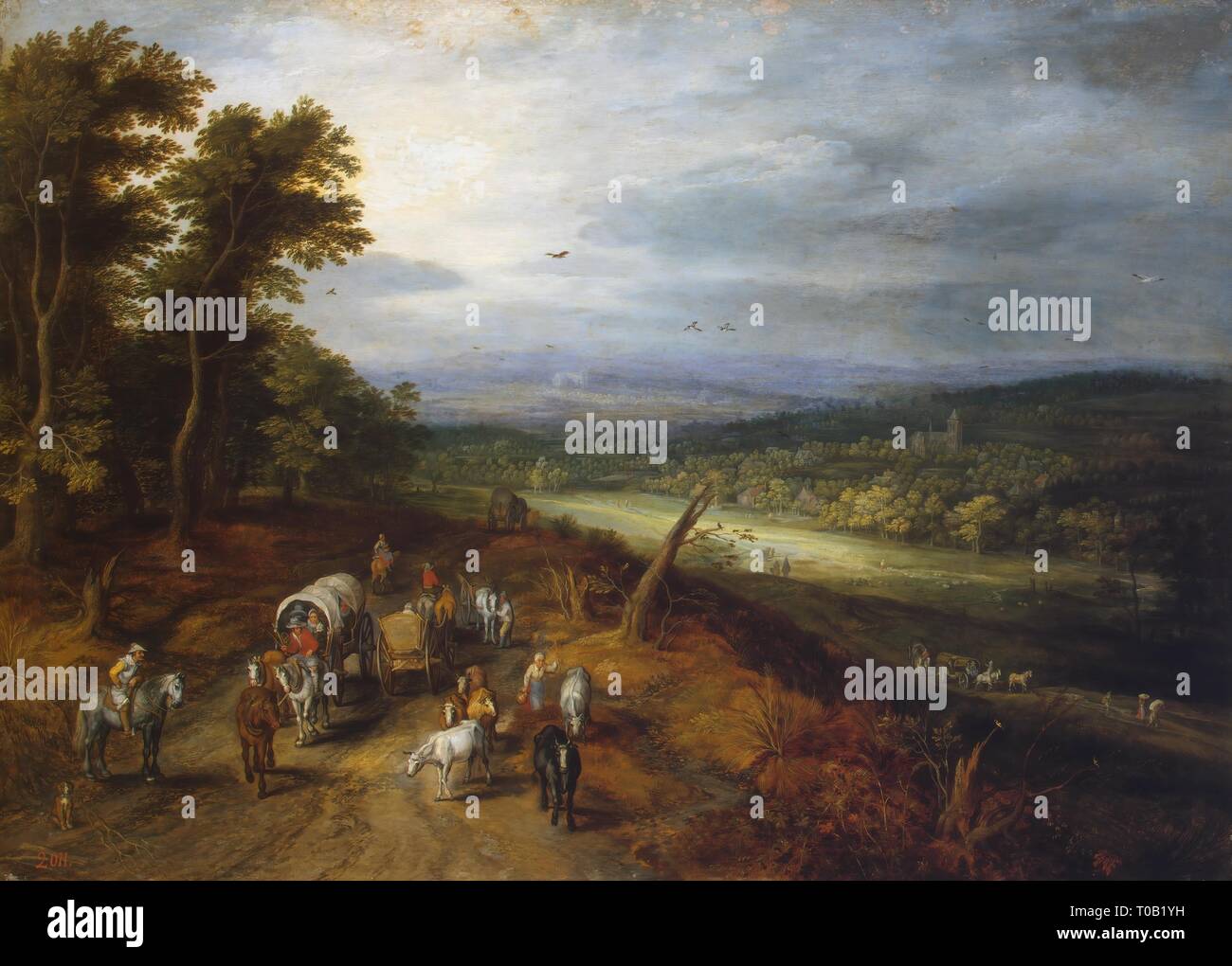 'Country Road'. Flanders, Circa 1610. Dimensions: 47,8x66,7 cm. Museum: State Hermitage, St. Petersburg. Author: Jan Brueghel I (de Fluweelen Brueghel). Stock Photo