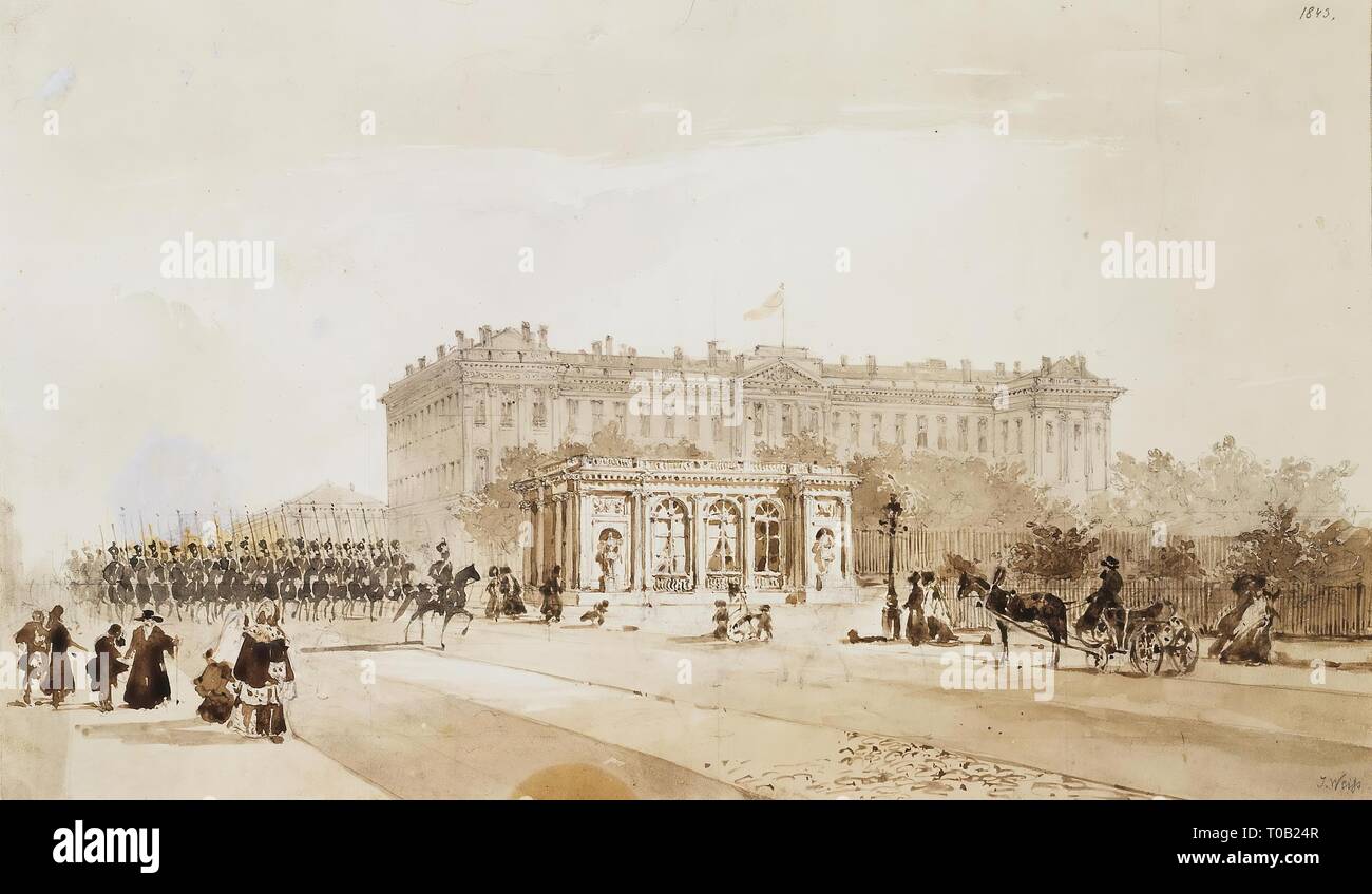 'View of the Nikolayevsky (Anichkov) Palace in St Petersburg'. Russia-Germany, 1843. Dimensions: 22,6x22,3 cm. Museum: State Hermitage, St. Petersburg. Author: Joseph Andreas Weiß . Johann Baptist Weiss. Stock Photo