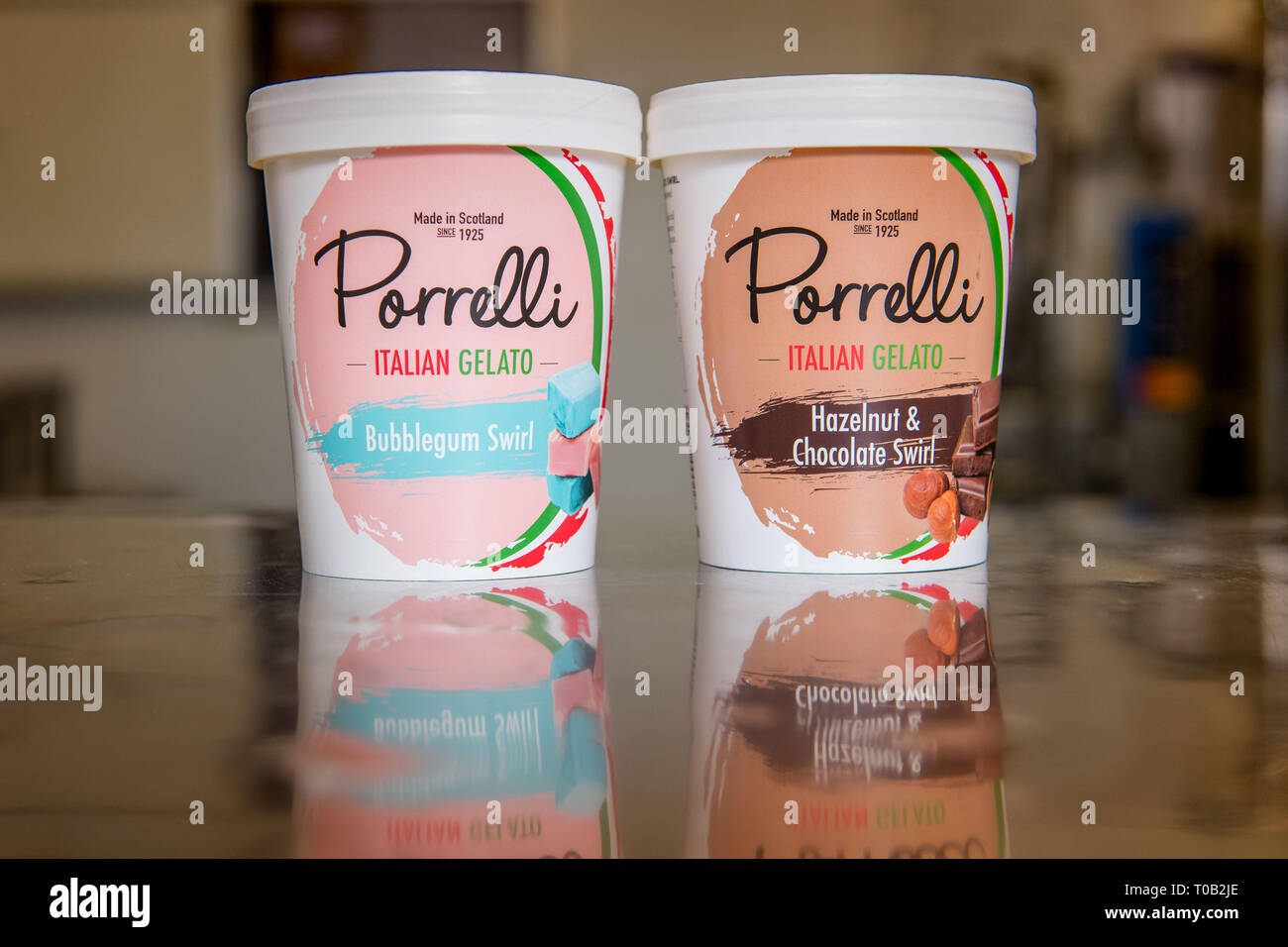 Yvonne Mcarthur Asda trading assistant and Enzo Durante, who is Managing Director of Porrelli Ice Cream. Stock Photo