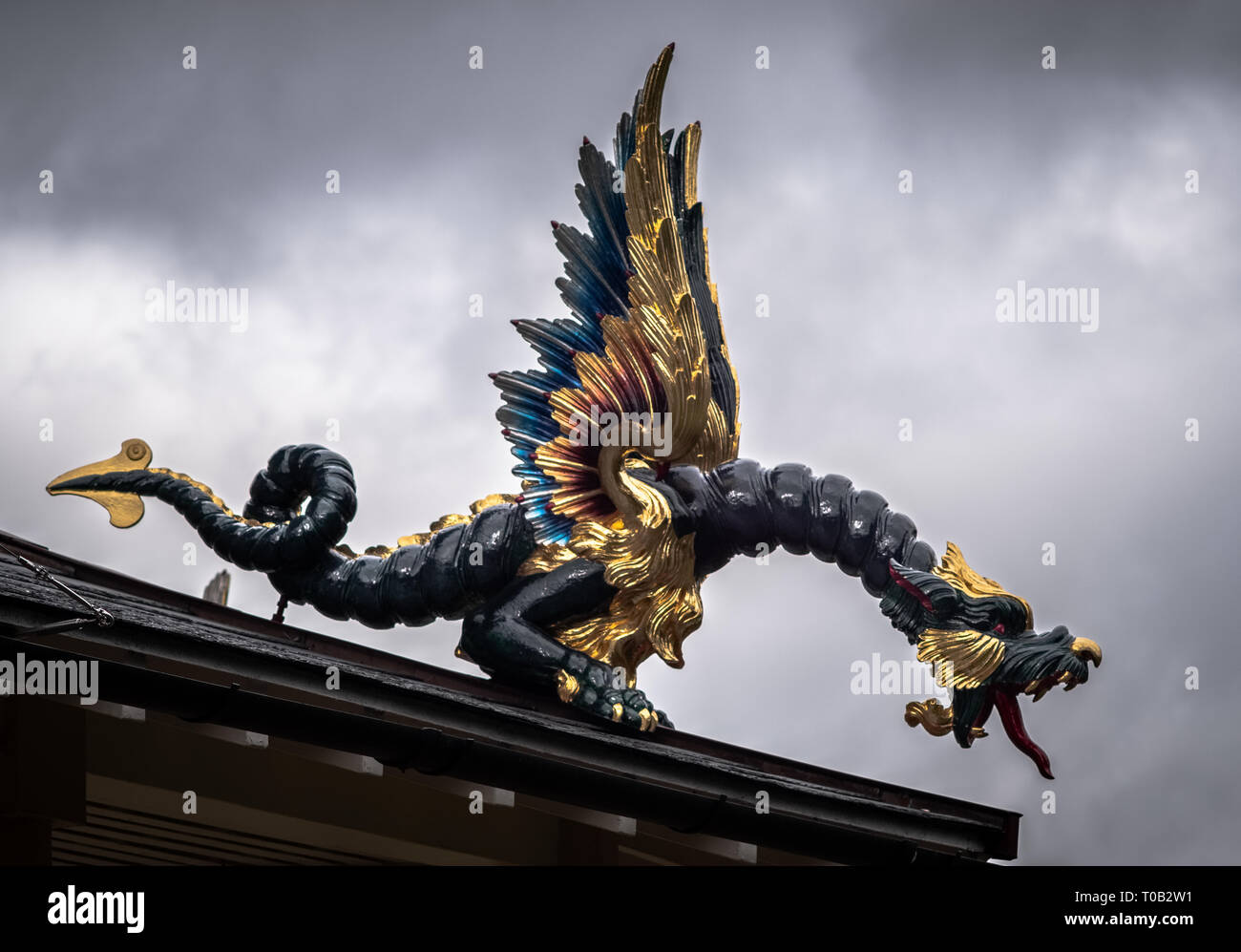 London, United Kingdom: side view of one of the Japanese dragon statue on the Great Pagoda, Kew Gardens. Stock Photo