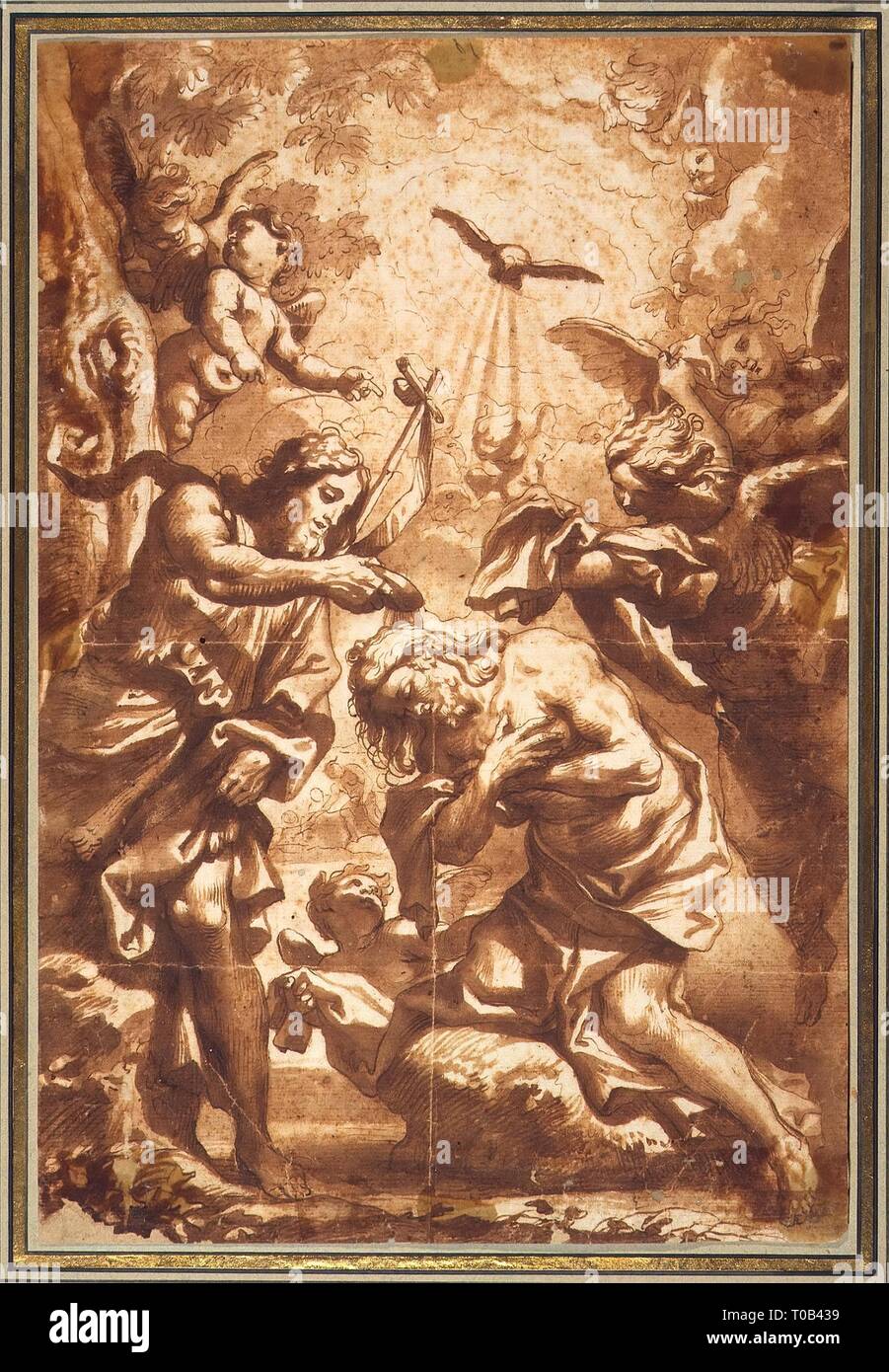 'Baptism of Christ'. Italy, 1670s. Dimensions: 28,6x19,2 cm. Museum: State Hermitage, St. Petersburg. Author: Domenico Piola I. Stock Photo