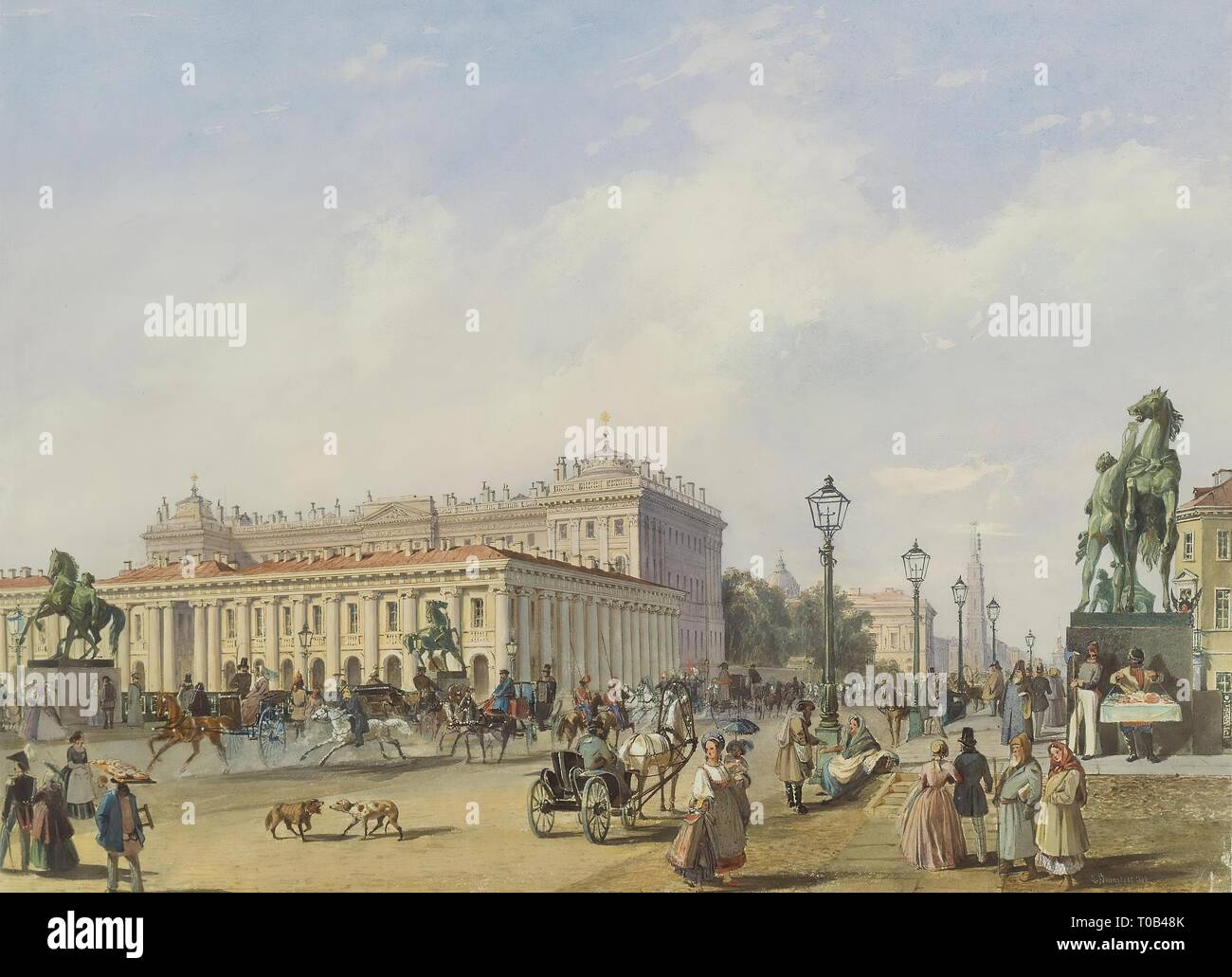 'Nevsky Prospekt by Anichkov Bridge'. Series 'Views of St Petersburg and Moscow', produce as a gift to Queen Victoria on the occasion of the 10th anniversary of her reign. Russia, 1847. Dimensions: 27x37,9 cm. Museum: State Hermitage, St. Petersburg. Author: LUDWIG BOHNSTEDT . Ludwig Franz Karl Bohnstedt. Stock Photo