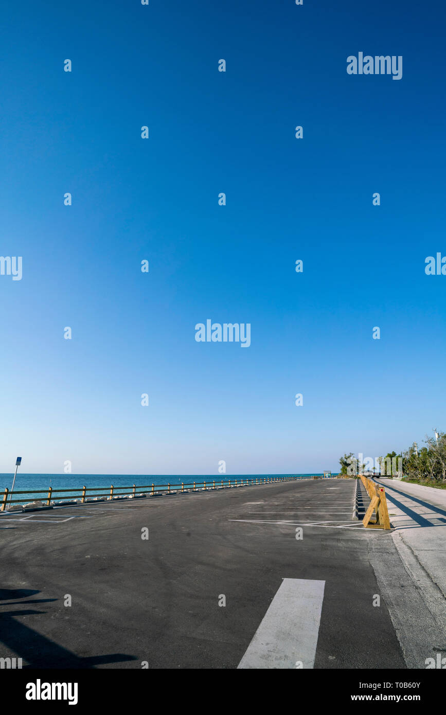 Bahia Honda State Park in The Florida Keys. Empty parking lot before all the people show up. Stock Photo