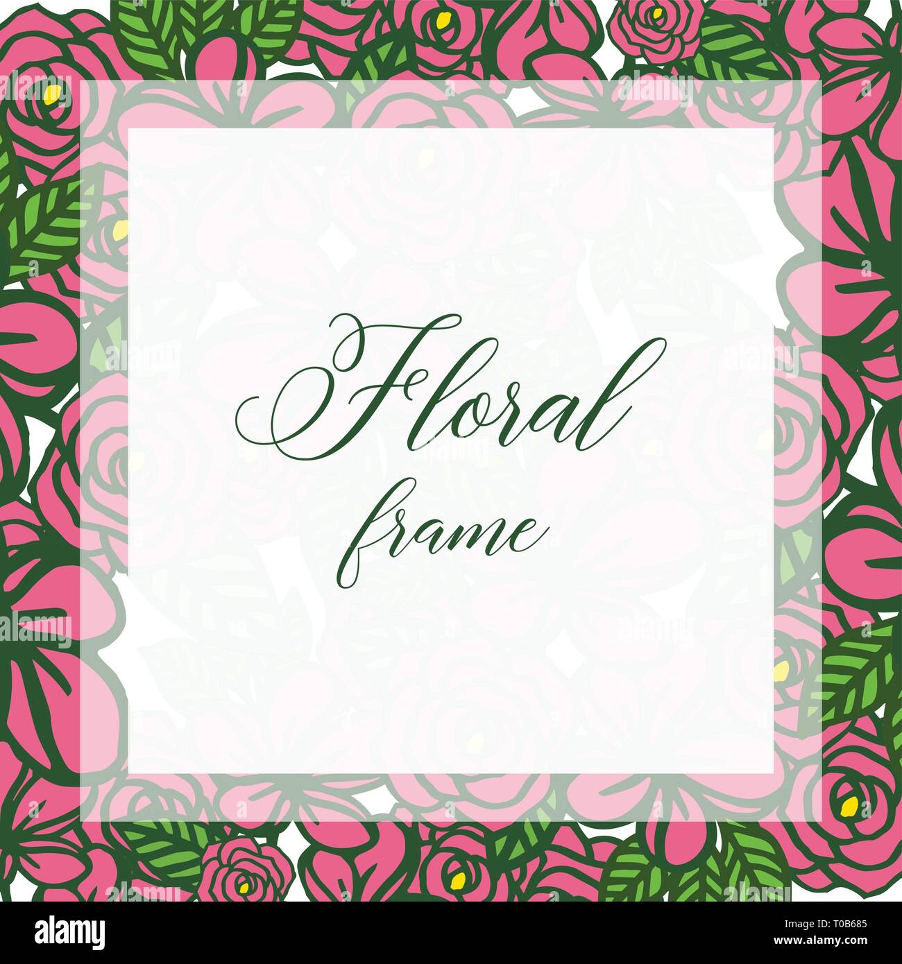 Vector illustration template with decor crowd frame floral pink roses ...
